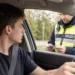 Junger Fahranfänger bei einer Polizeikontrolle im Auto während der Probezeit