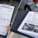 Links ein Kostenvoranschlag einer Werkstatt in einer Hand, rechts ein aufgeschlagenes Kfz-Gutachten mit Fotodokumentation vor einem beschädigten Fahrzeug